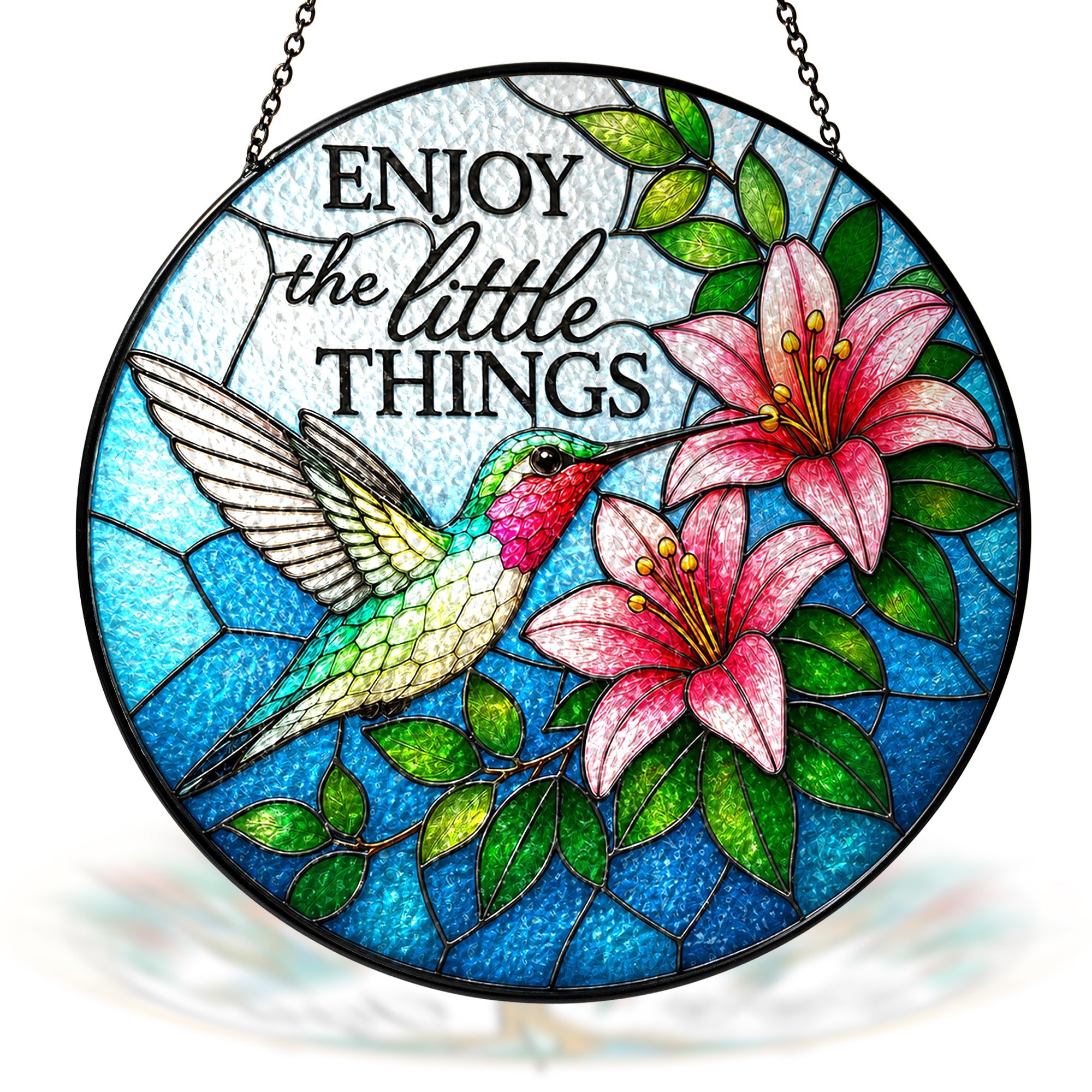 Enjoy the Little Things Hummingbird Stained Glass Suncatcher
