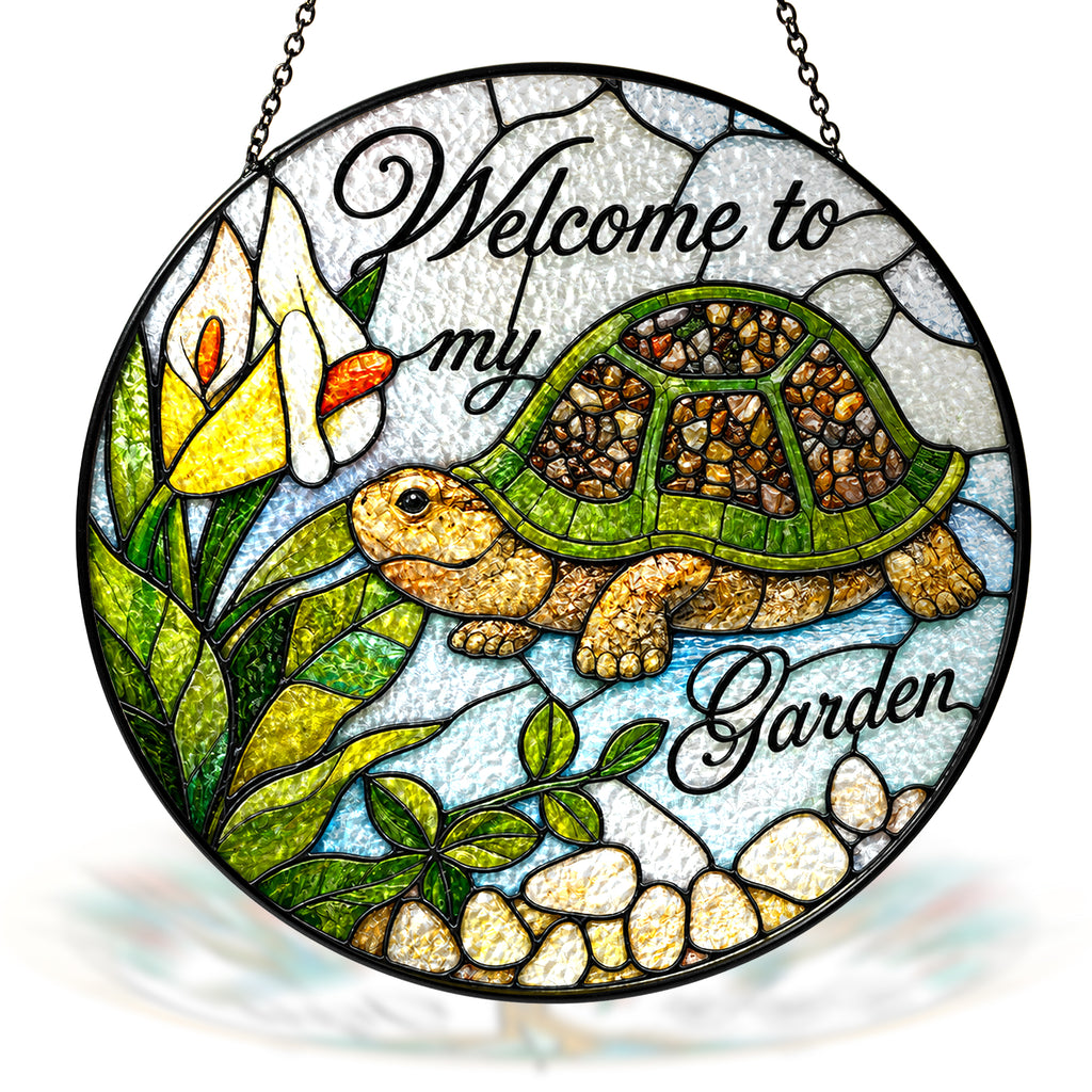 Welcome to My Garden Turtle Stained Glass Suncatcher