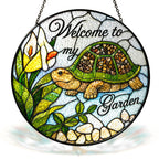 Welcome to My Garden Turtle Stained Glass Suncatcher