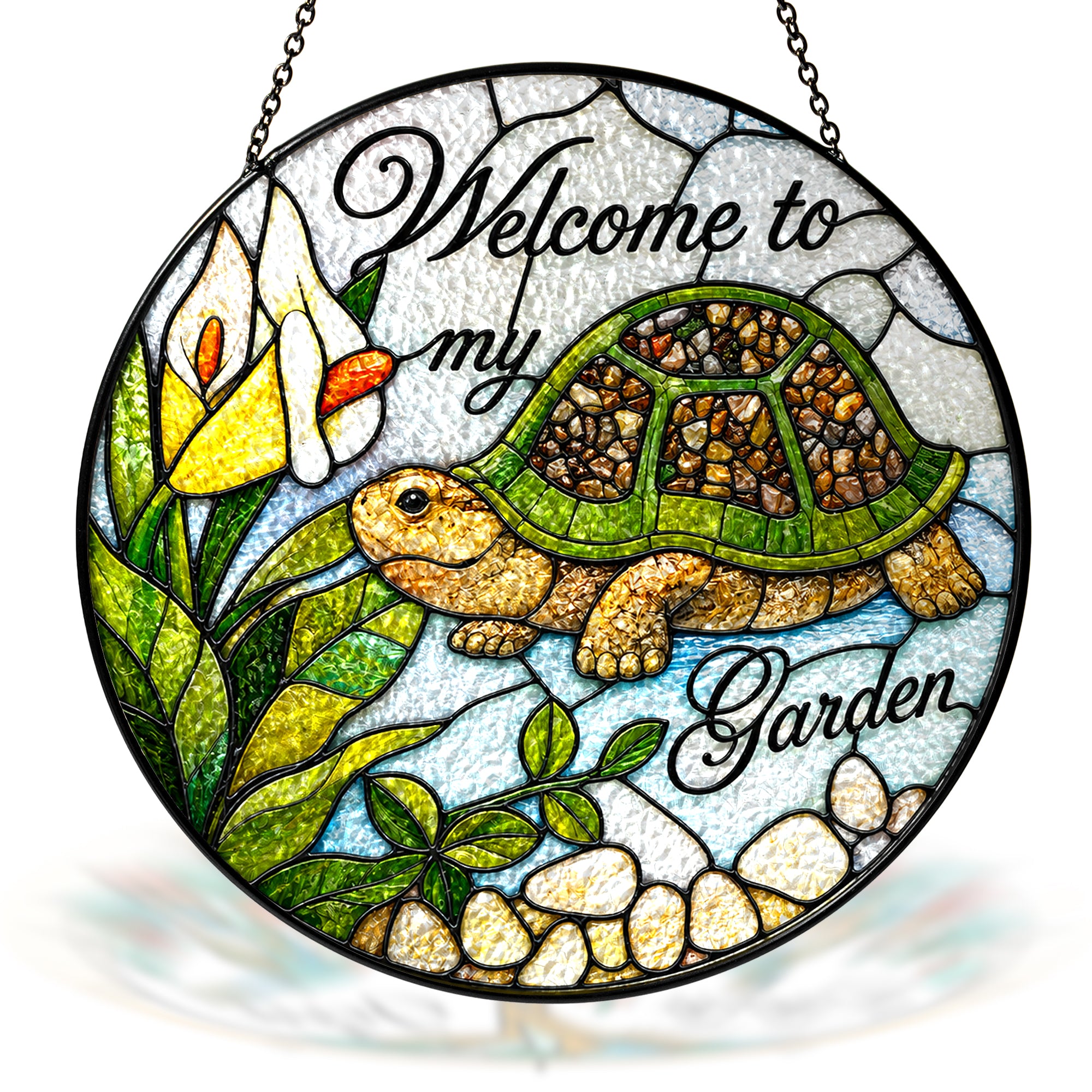 Welcome to My Garden Turtle Stained Glass Suncatcher