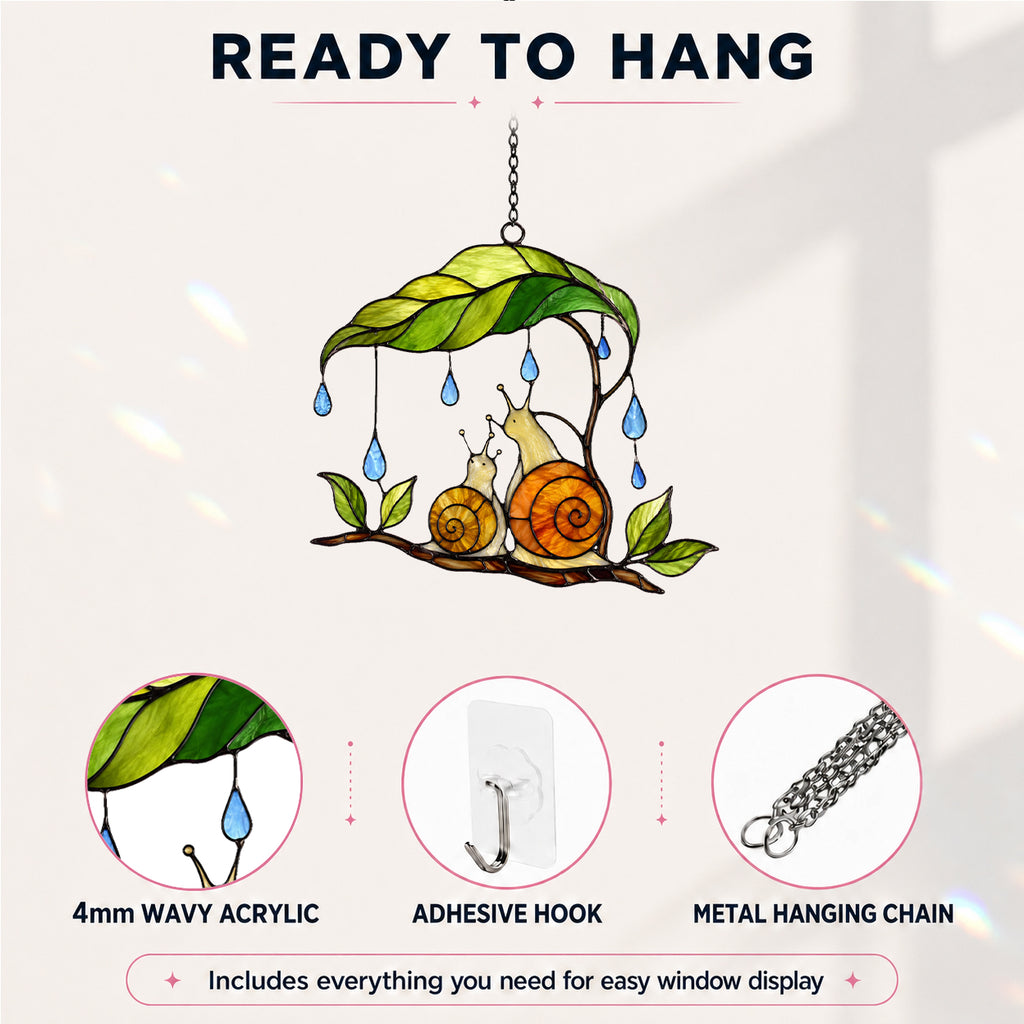 Snail & Leaf Umbrella Holographic Acrylic Suncatcher