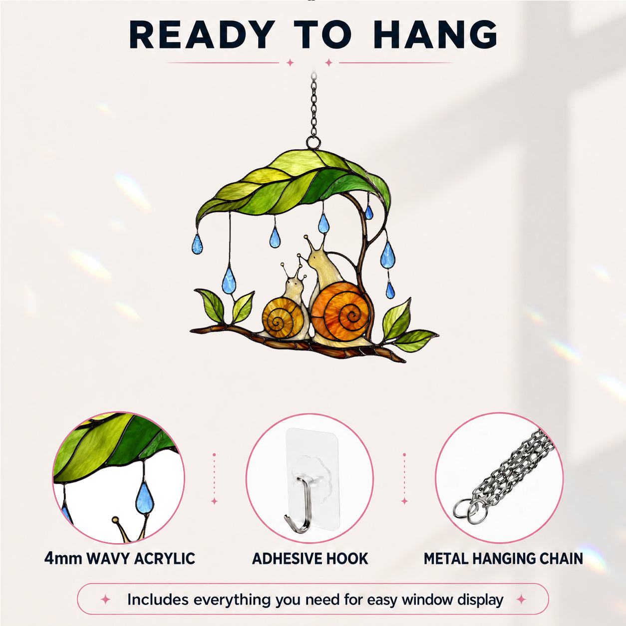 Snail & Leaf Umbrella Holographic Acrylic Suncatcher
