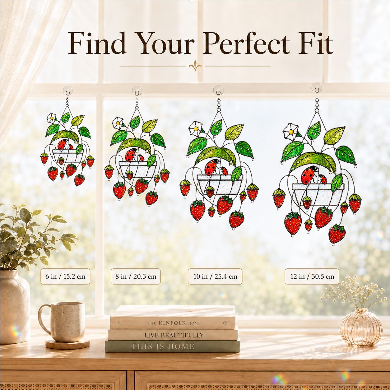 Strawberry & Ladybug Holographic Acrylic Suncatcher