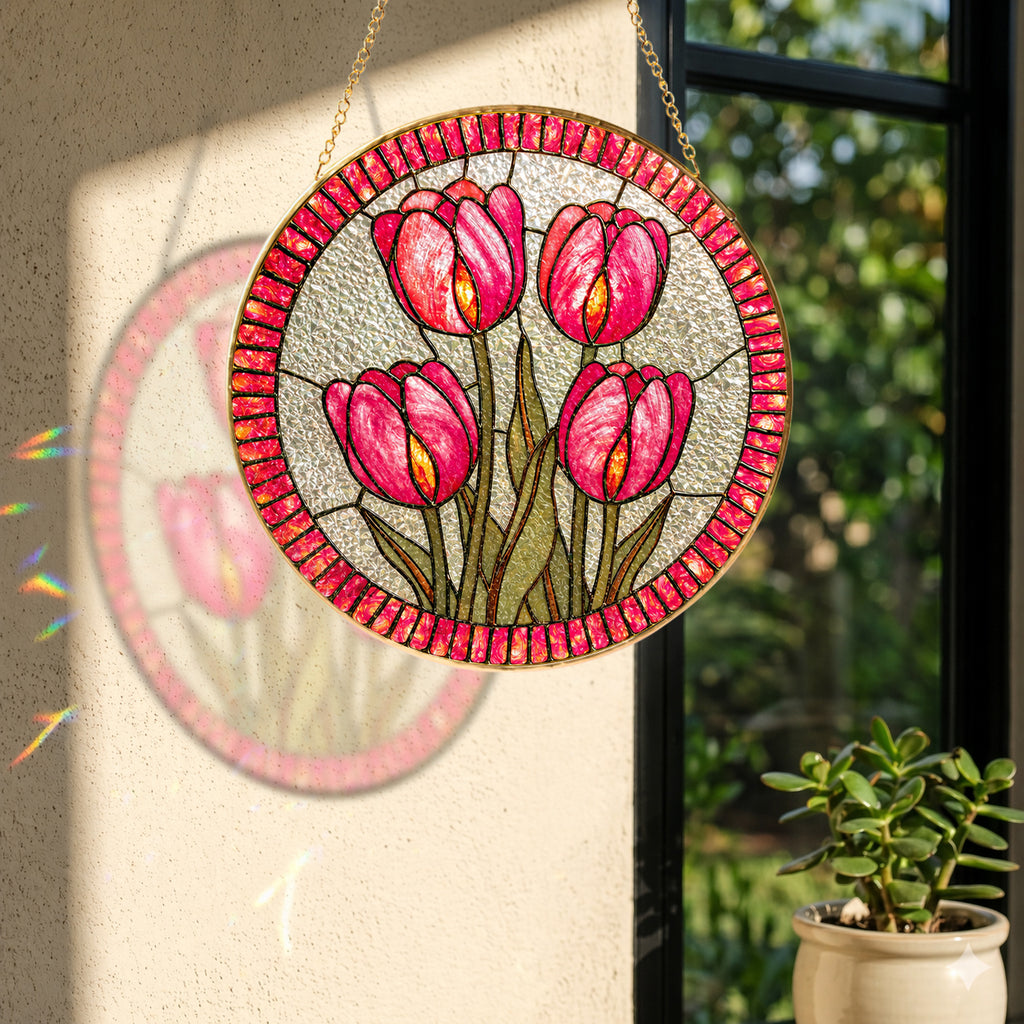 Pink Tulip Stained Glass Suncatcher