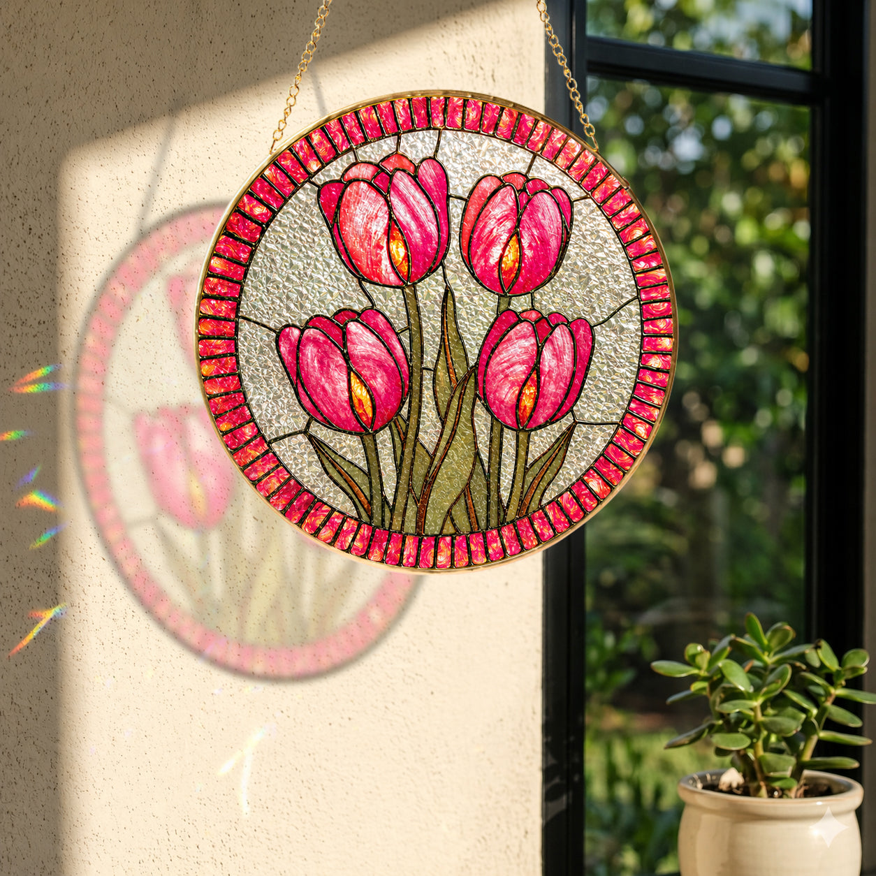 Pink Tulip Stained Glass Suncatcher