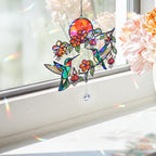 Hummingbird Flowering Branch Holographic Acrylic Suncatcher with Charm