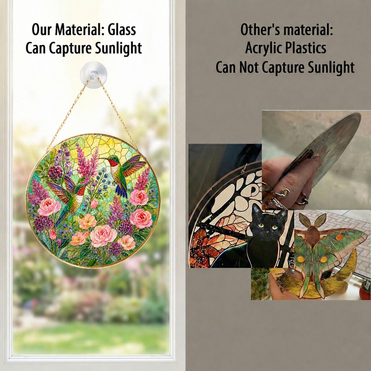 Hummingbird Floral Stained Glass Suncatcher