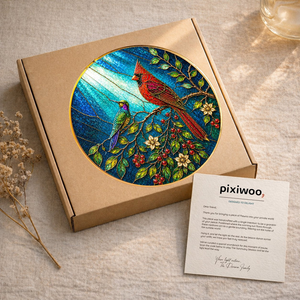 Cardinal Bird Stained Glass Suncatcher