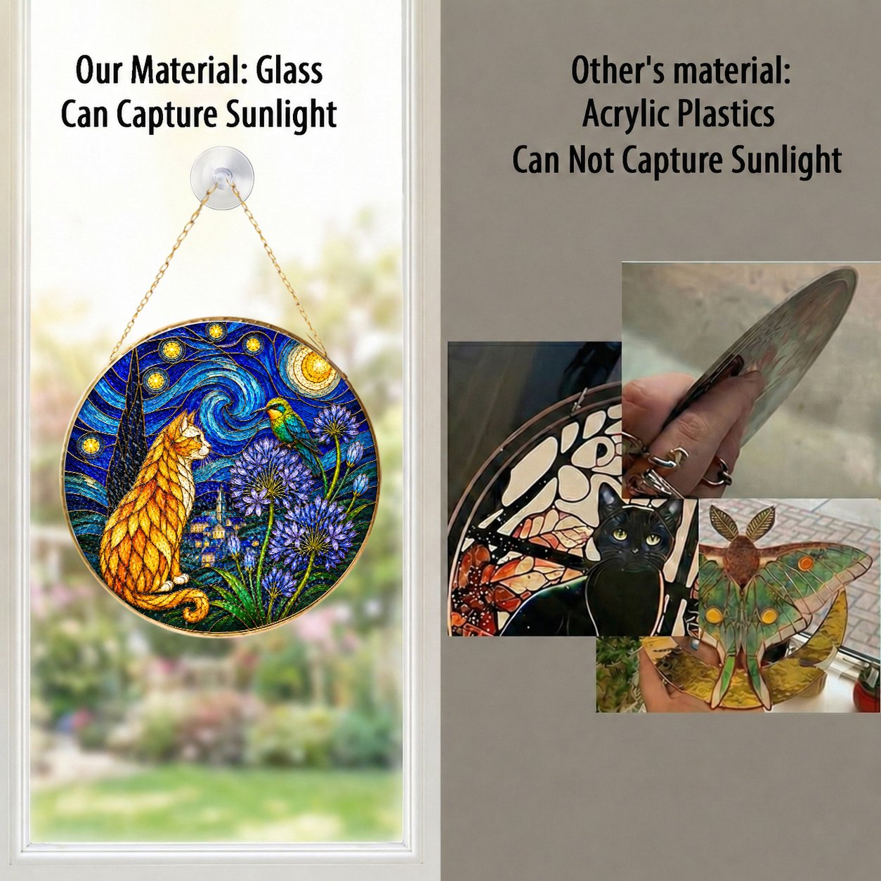 Starry Night Cat Stained Glass Suncatcher
