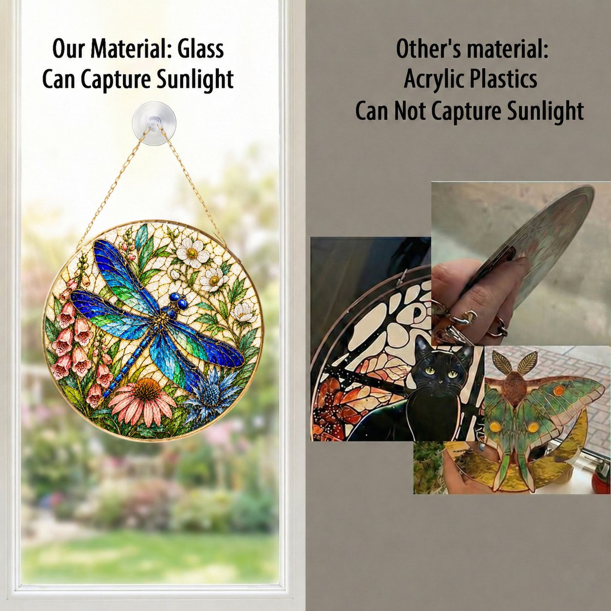 Dragonfly Floral Stained Glass Suncatcher