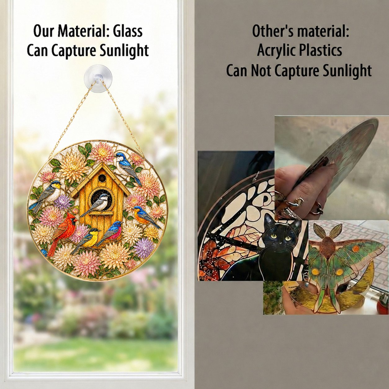 Birdhouse Birds Stained Glass Suncatcher