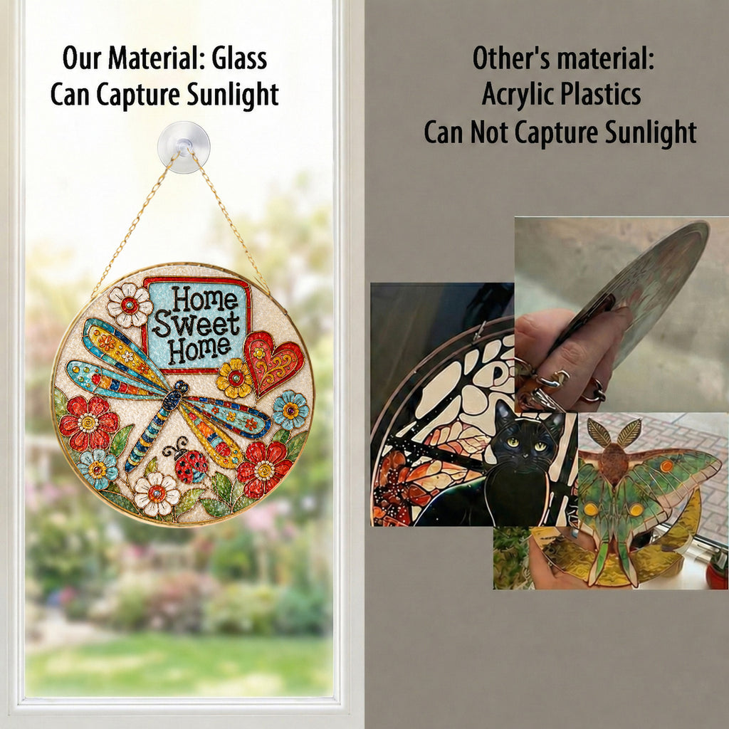 Home Sweet Home Dragonfly Stained Glass Suncatcher