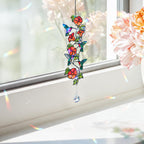 Hummingbird Blooming Vine Holographic Acrylic Suncatcher with Charm