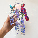 Cardinal & Hummingbird Forget-Me-Not Moon Holographic Acrylic Suncatcher