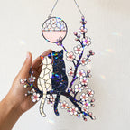Cat Couple & Cherry Blossom Moon Holographic Acrylic Suncatcher
