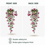 Pink Flower Basket & Butterfly Holographic Acrylic Suncatcher