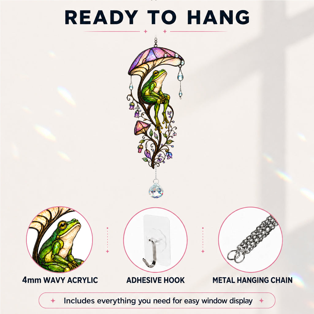 Frog & Mushroom Umbrella Holographic Acrylic Suncatcher