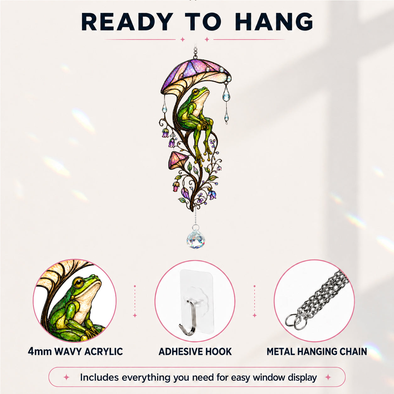 Frog & Mushroom Umbrella Holographic Acrylic Suncatcher