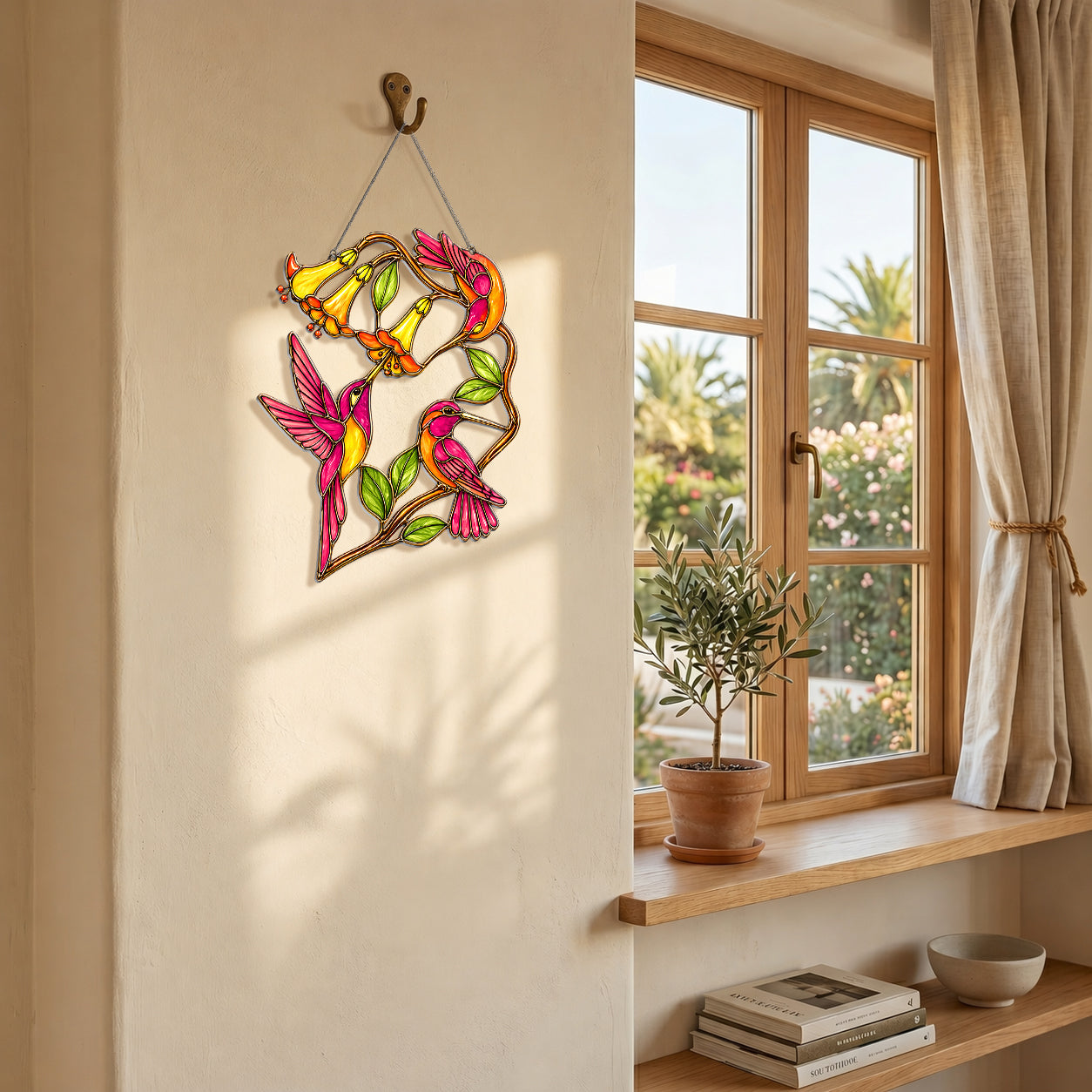 Hummingbird Suncatcher Flower Sun Catcher Decor for Window Garden