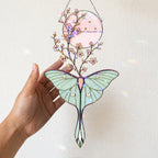 Luna Moth & Cherry Blossom Moon Holographic Acrylic Suncatcher