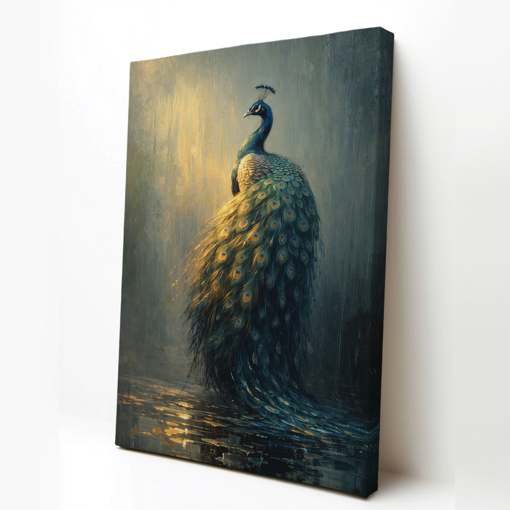 Peacock Canvas Wall Art Moody Peacock Painting