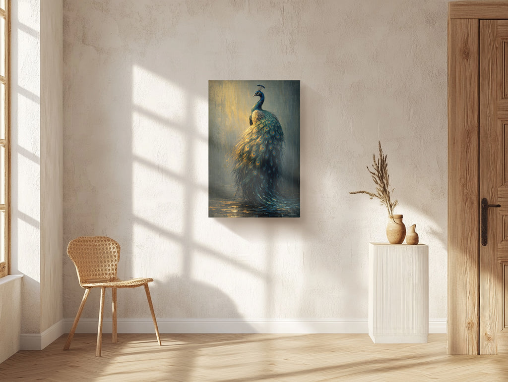 Peacock Canvas Wall Art Moody Peacock Painting