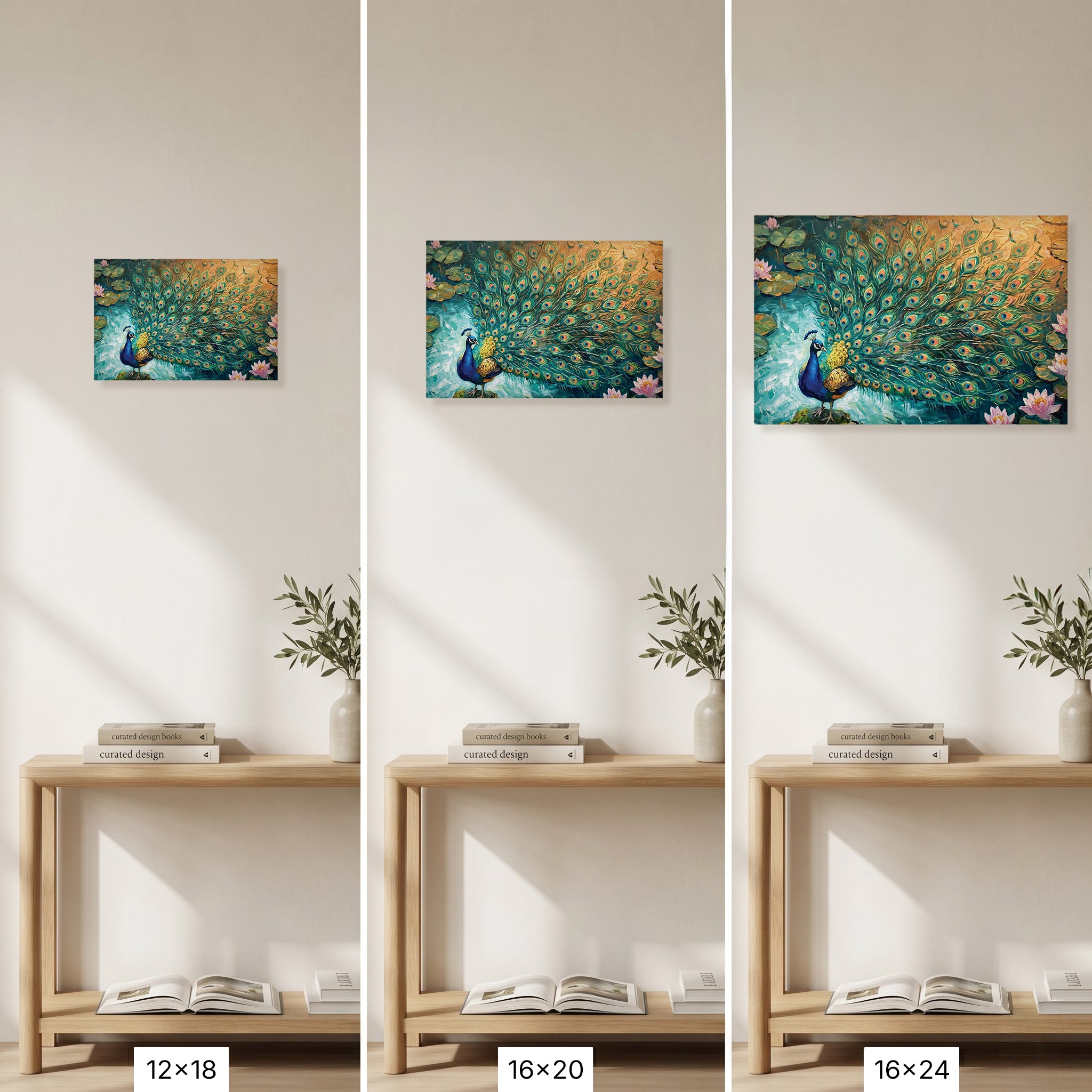 Peacock Canvas Wall Art Teal Blue Green Peacock Painting, 3D Feather Look for Living Room Bedroom Office