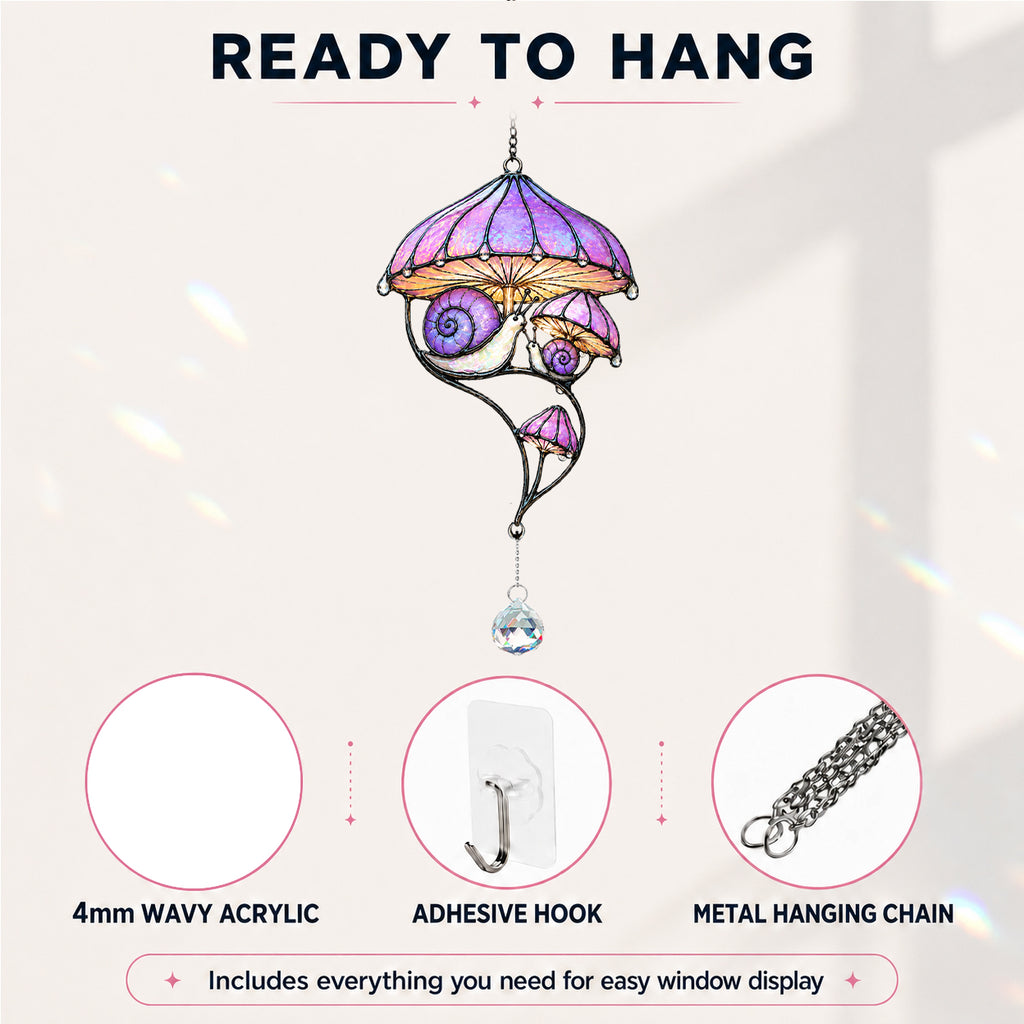 Snail & Mushroom Holographic Acrylic Suncatcher