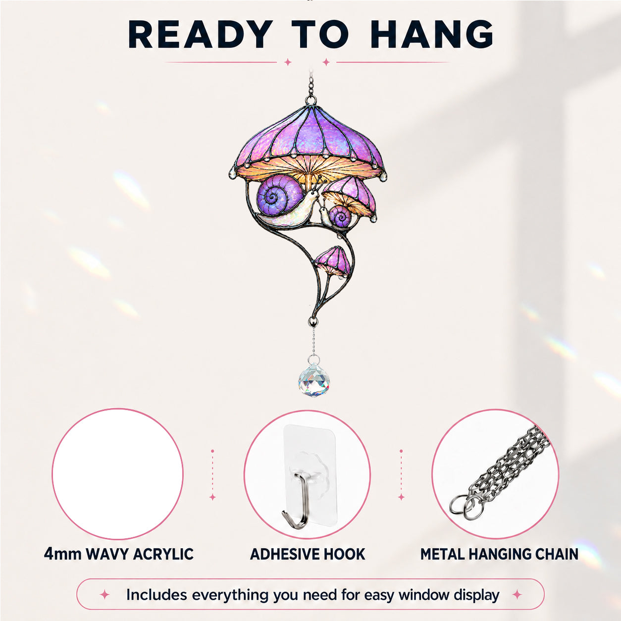 Snail & Mushroom Holographic Acrylic Suncatcher
