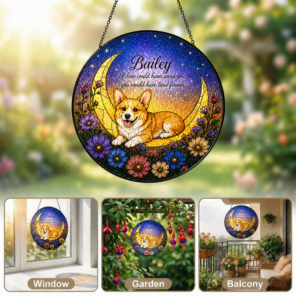 Personalized Dog Memorial Moon Stained Glass Suncatcher