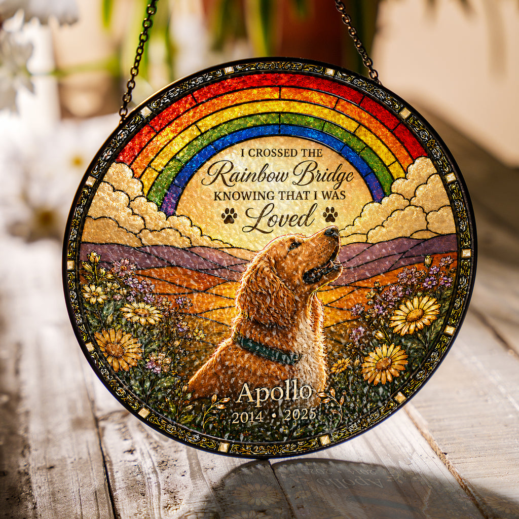 Personalized Rainbow Bridge Dog Memorial Stained Glass Suncatcher