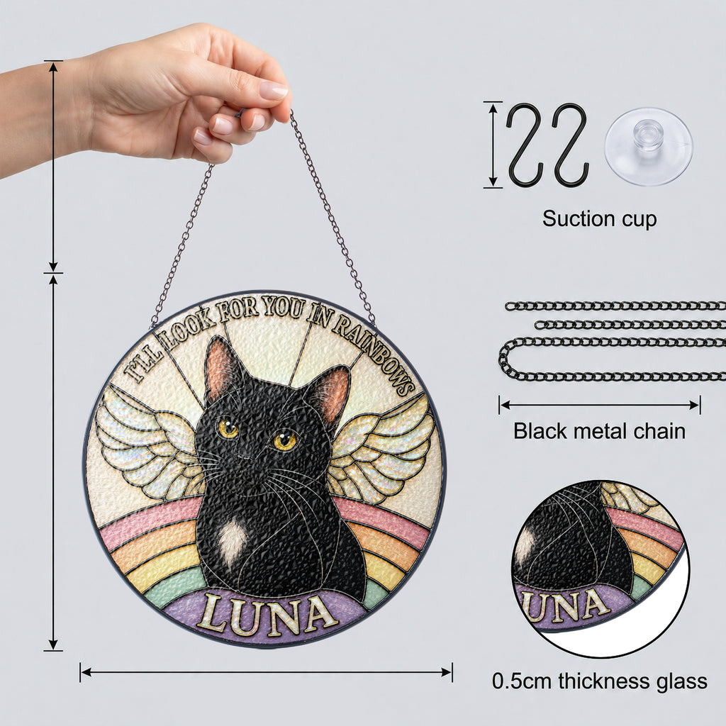 Personalized Cat Memorial Angel Wings Stained Glass Suncatcher