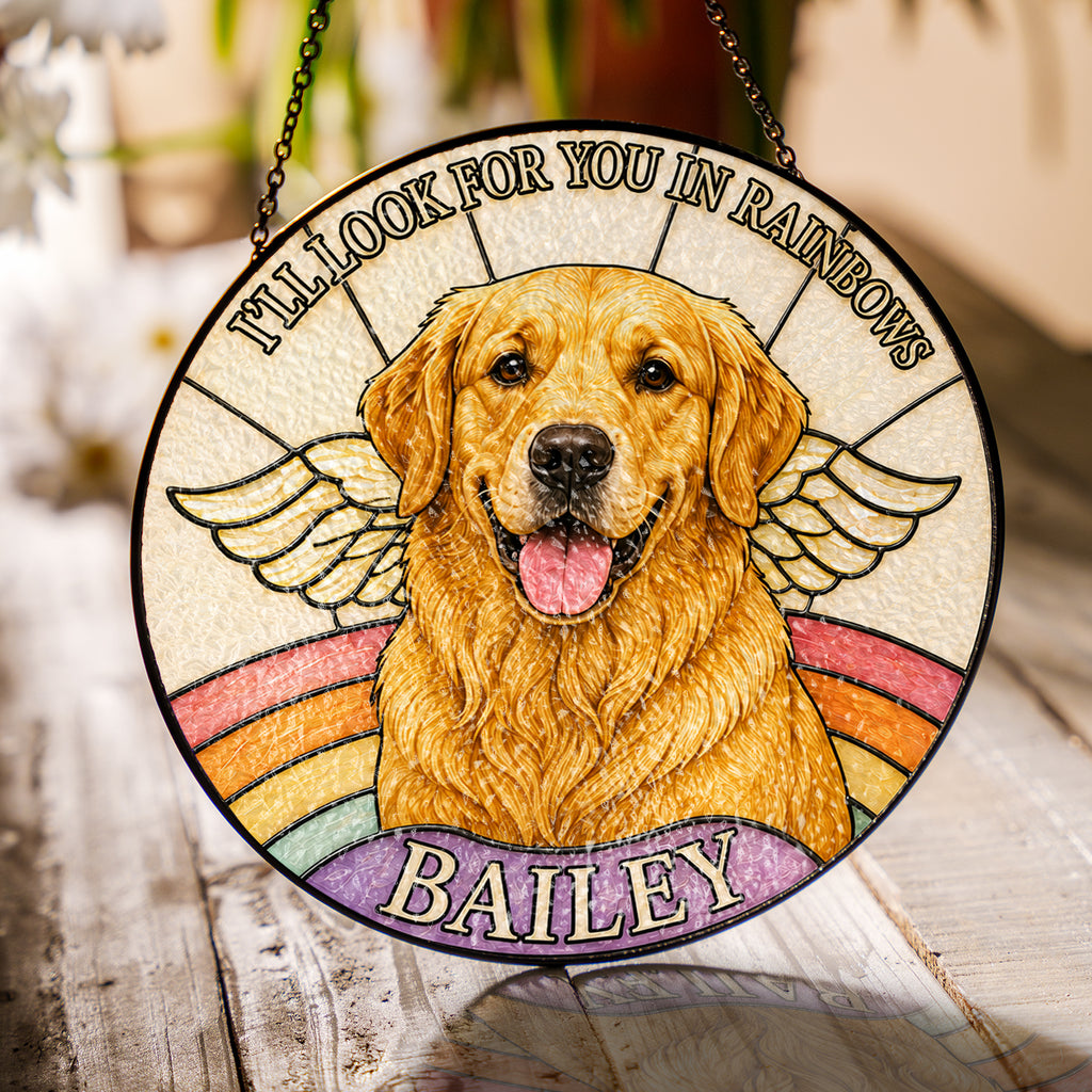 Personalized Dog Memorial Angel Wings Stained Glass Suncatcher