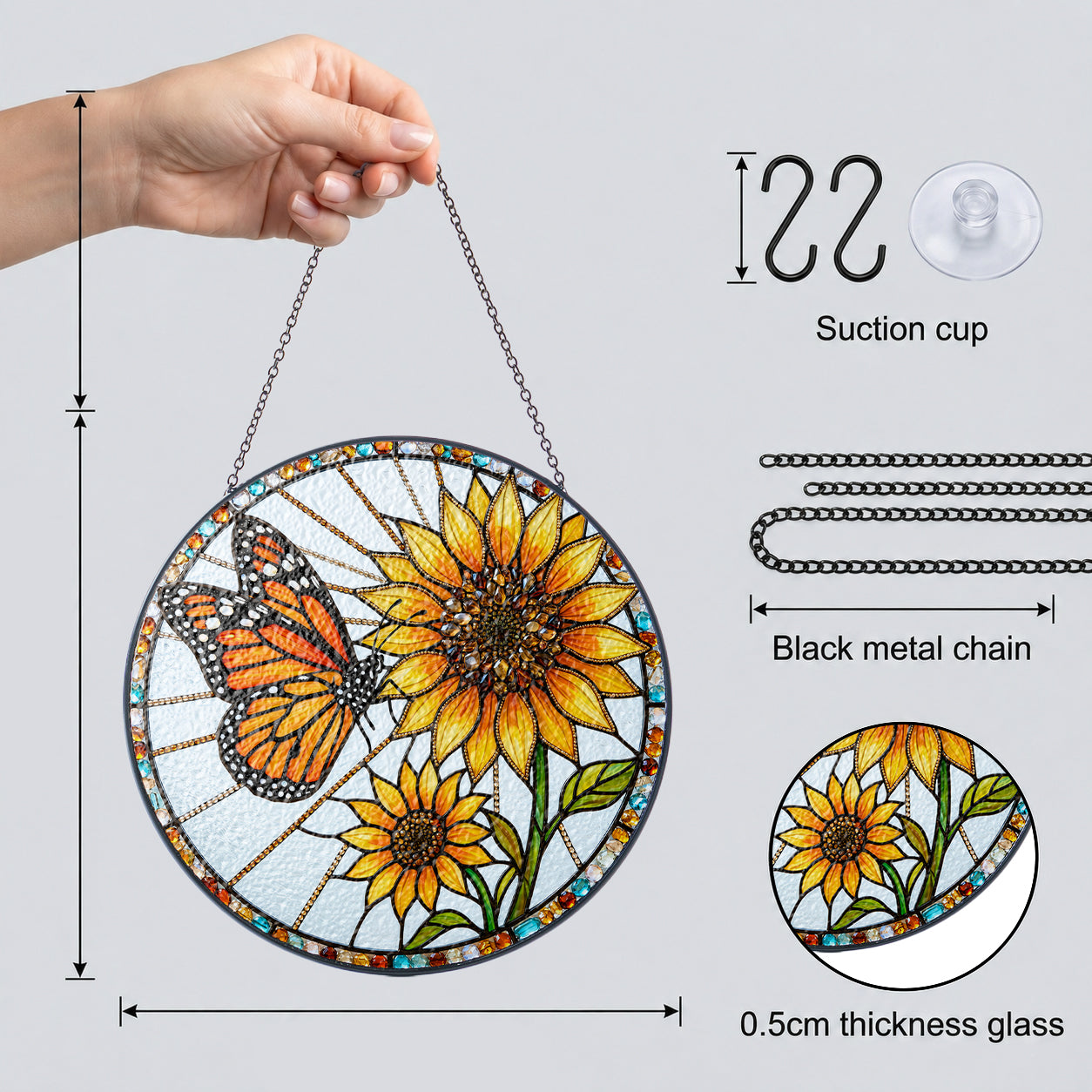 Monarch Sunflower Stained Glass Suncatcher