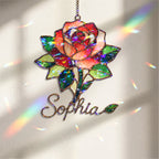 Personalized Red Rose Holographic Acrylic Suncatcher