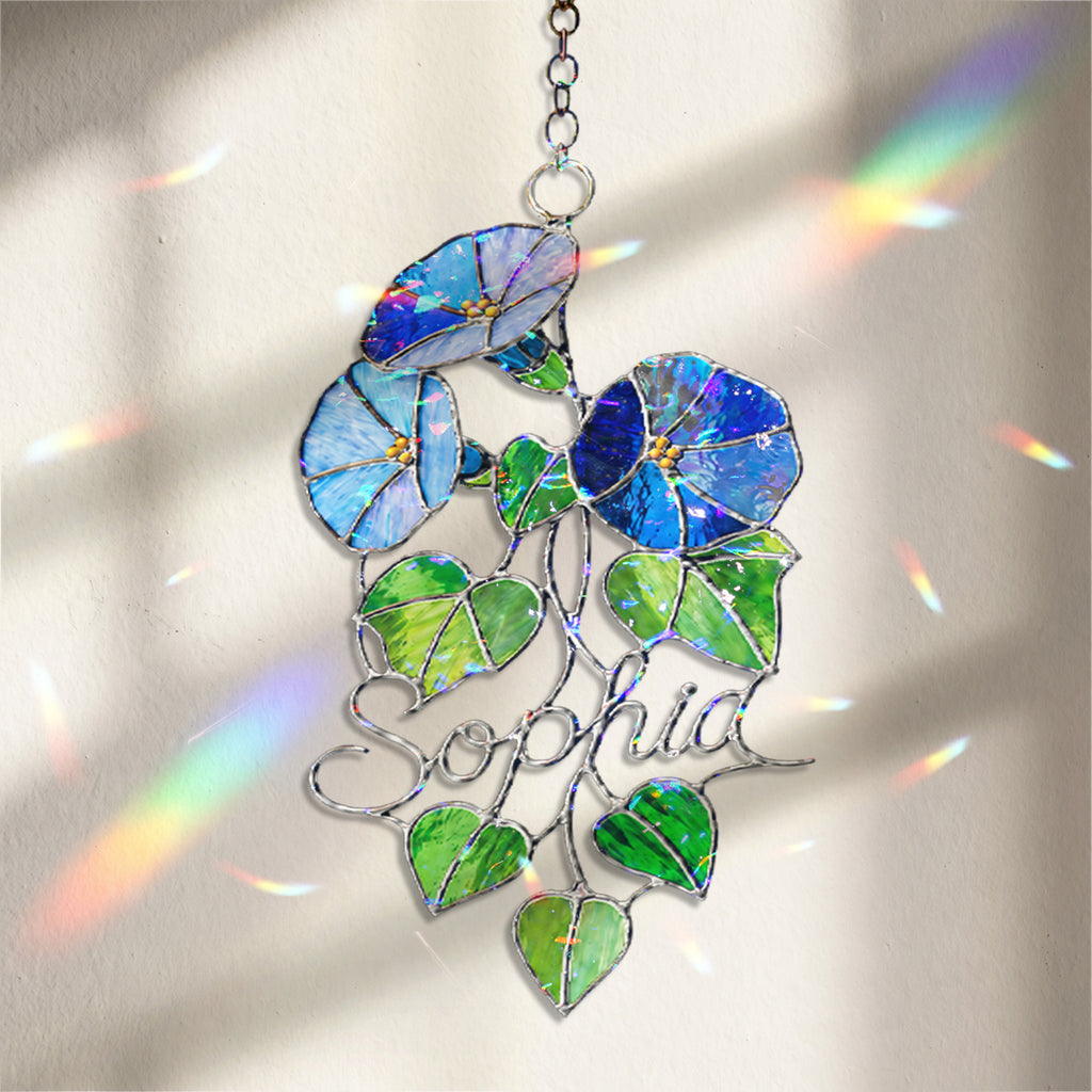 Personalized Blue Morning Glory Holographic Acrylic Suncatcher