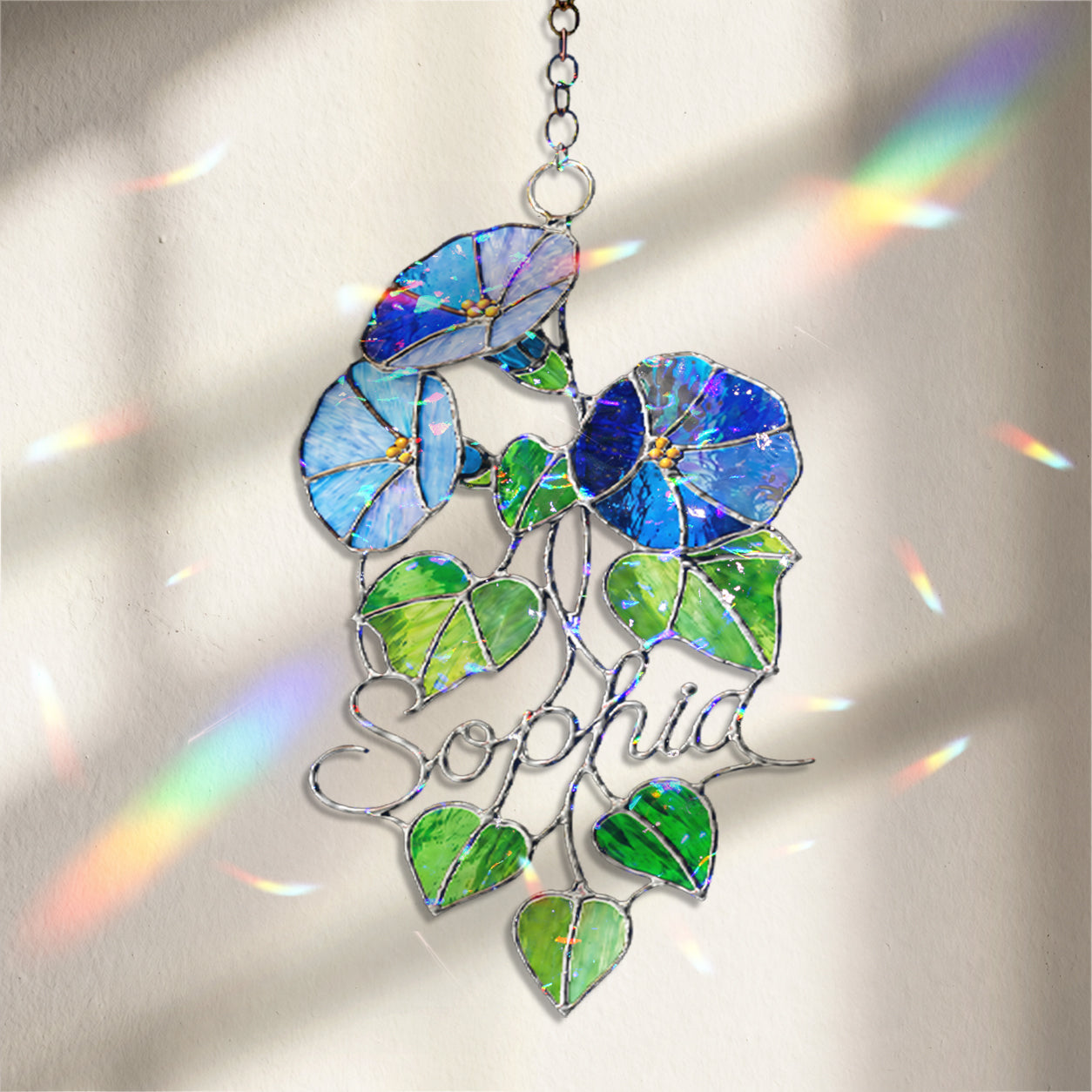 Personalized Blue Morning Glory Holographic Acrylic Suncatcher