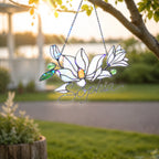 Personalized White Magnolia Branch Holographic Acrylic Suncatcher