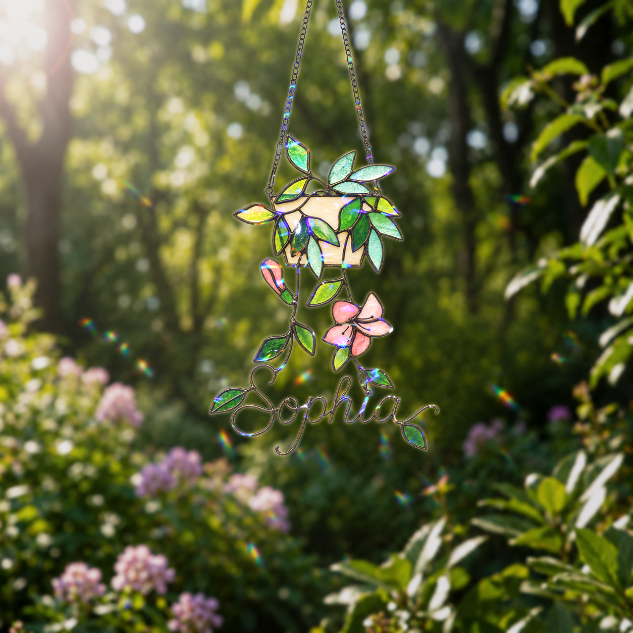 Personalized Hanging Planter Flower Holographic Acrylic Suncatcher