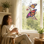 Monarch Butterflies & Berry Branch Holographic Acrylic Suncatcher