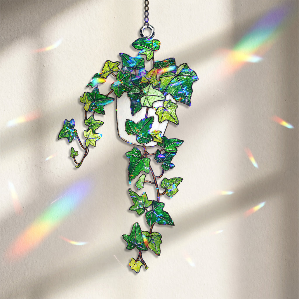Trailing Ivy Plant in Pot Holographic Acrylic Suncatcher