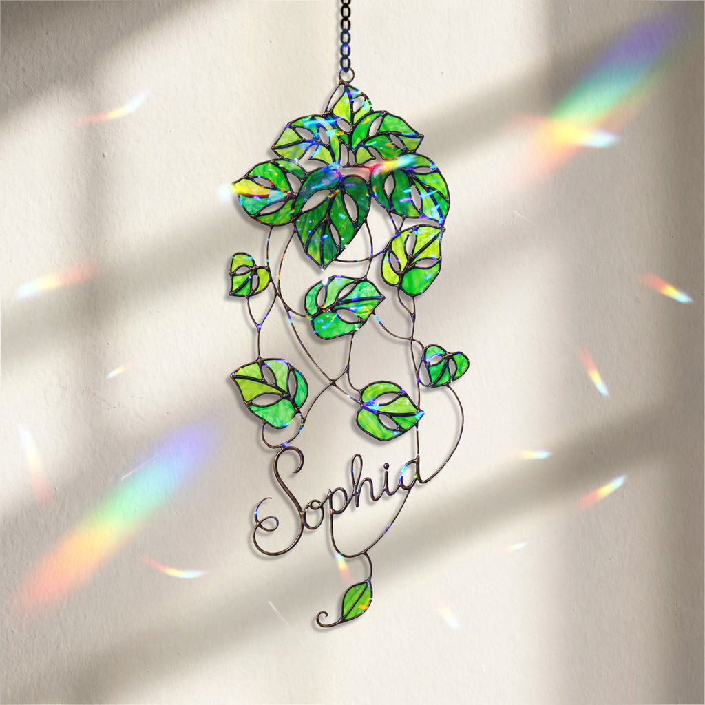 Personalized Monstera Trailing Vine Holographic Acrylic Suncatcher