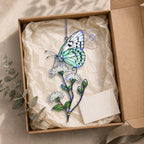 Mint Butterfly & White Blossom Holographic Acrylic Suncatcher