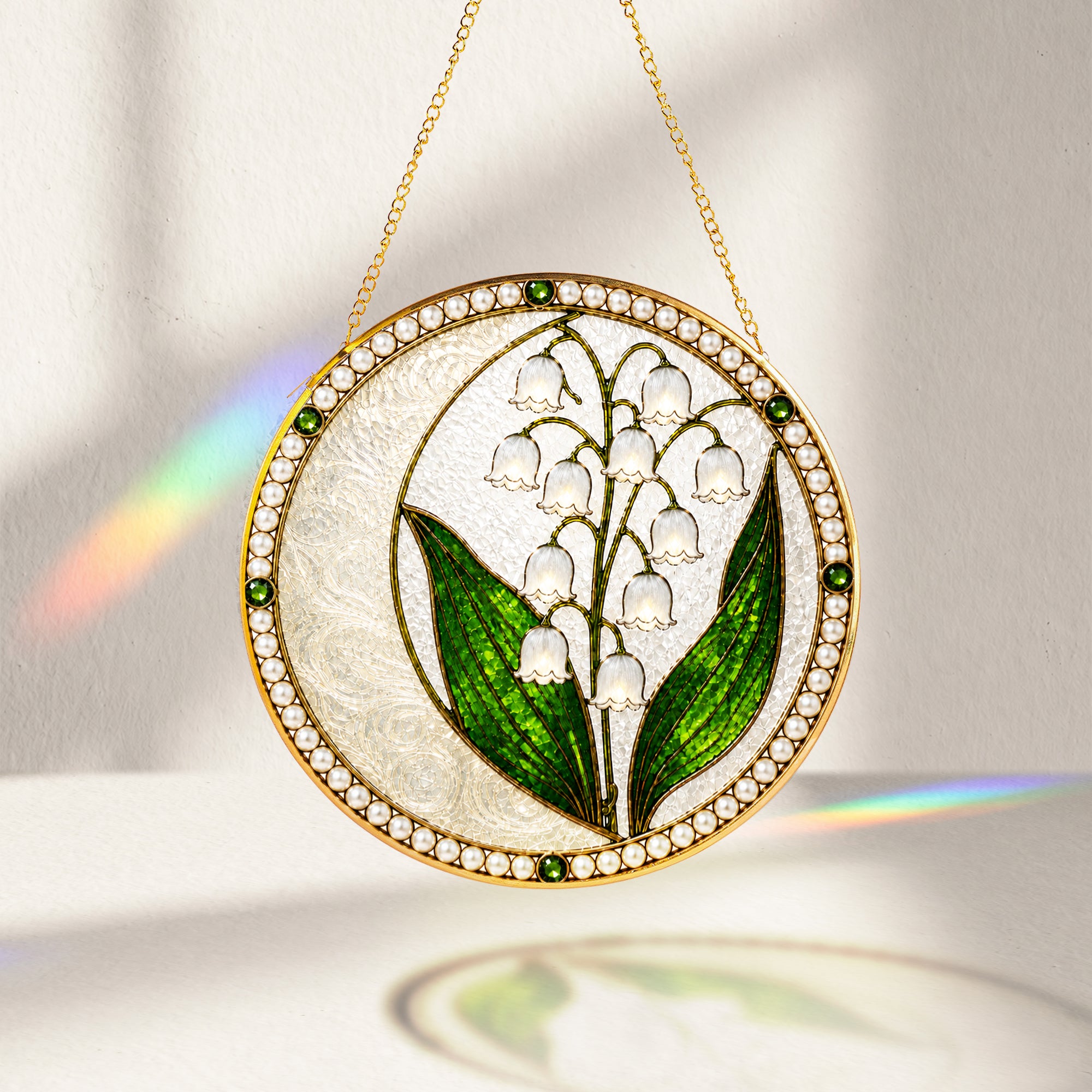 Lily of the Valley Pearl Stained Glass Suncatcher