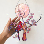 Cardinal Couple & Cherry Blossom Moon Holographic Acrylic Suncatcher