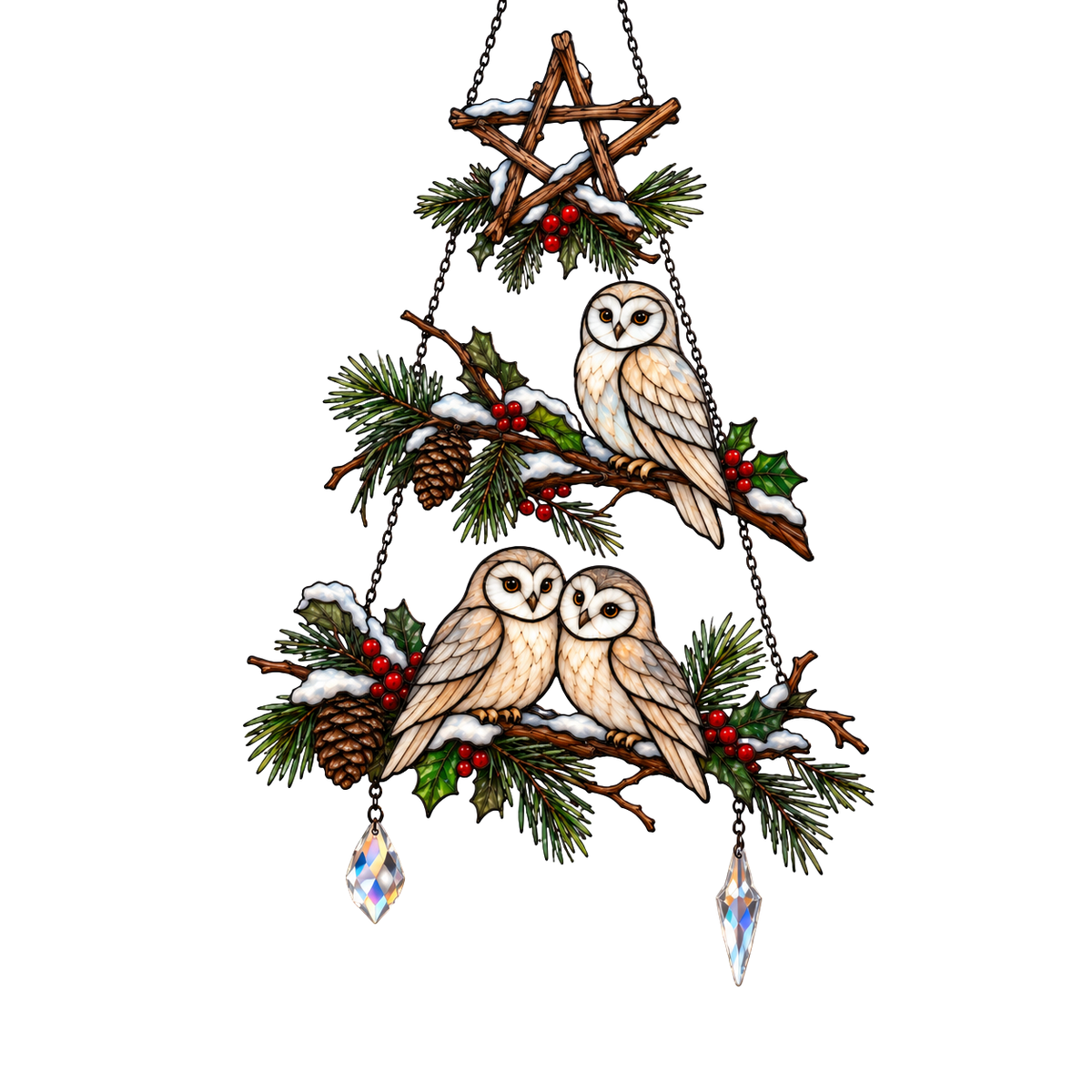 Winter Owl Family Christmas Tree Holographic Acrylic Suncatcher