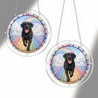 Black Labrador memorial puzzle suncatcher shown in two sizes for comparison
