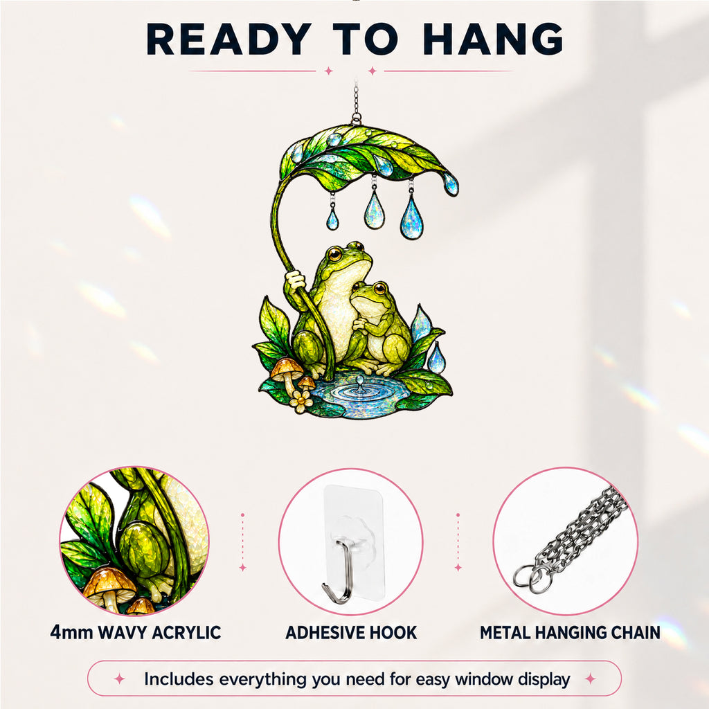 Frog Couple & Leaf Umbrella Holographic Acrylic Suncatcher