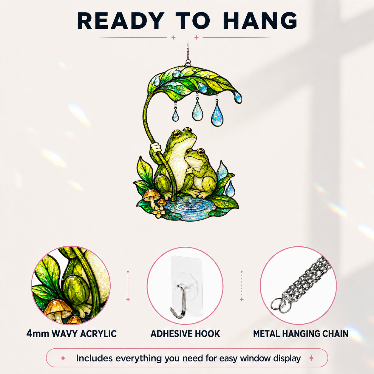 Frog Couple & Leaf Umbrella Holographic Acrylic Suncatcher