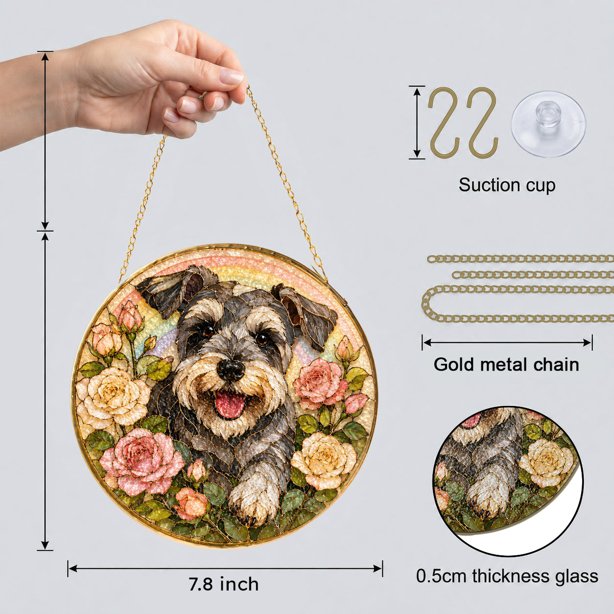 Personalized Schnauzer Rose Suncatcher